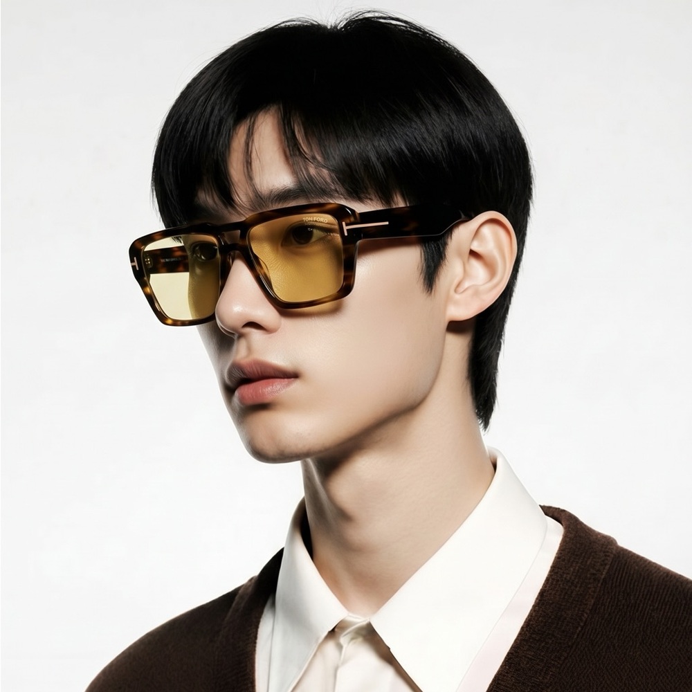 New Authentic Tom Ford TF1153 52E “Redford” Sunglasses – Dark Havana with Yellow